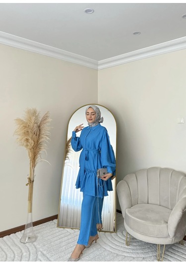 Ptkm002 Büzgülü Fırfırlı Takım Mavi