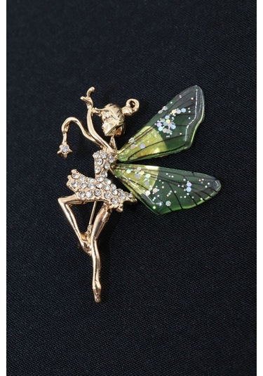 Peri Kızı Broş. Taşlı Tasarım Broş. Gold Renk Peri Kızı Broş. Yaka Iğnesi Broş. Kadın Broş. Broş. Çok Renkli