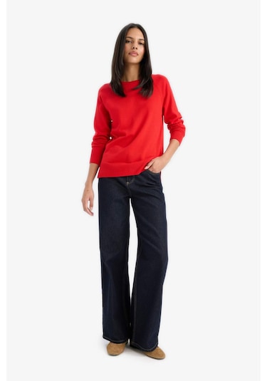 Defacto Relax Fit Bisiklet Yaka Basic Düz Triko Kazak I6913az25wnrd117 Kırmızı