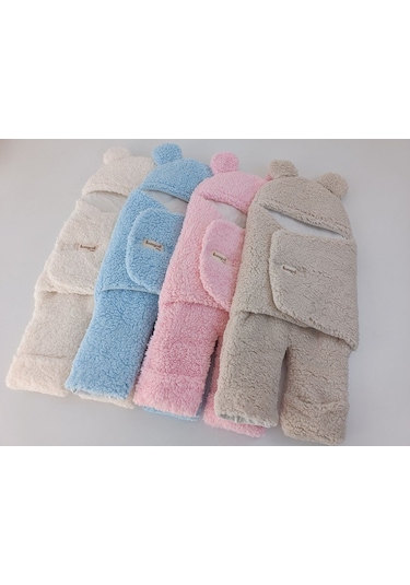 Bebek Dış Kundak Battaniyesi Welsoft Ekstra Uzun Kışlık Peluş Ayakları Açılabilen Uyku Tulumu 0-12ay Vizon