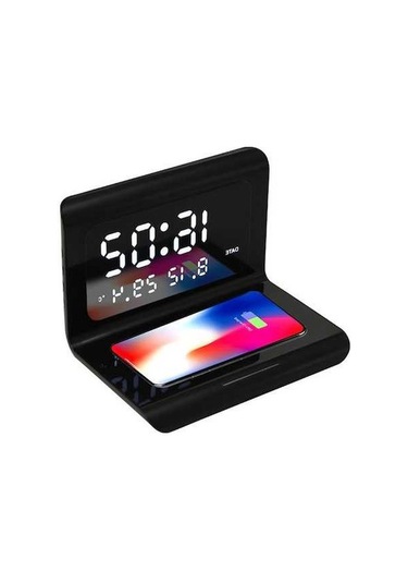 Supermarket1 3 Lü Akıllı Saat: Alarm, Termometre & Kablosuz Şarj - Siyah