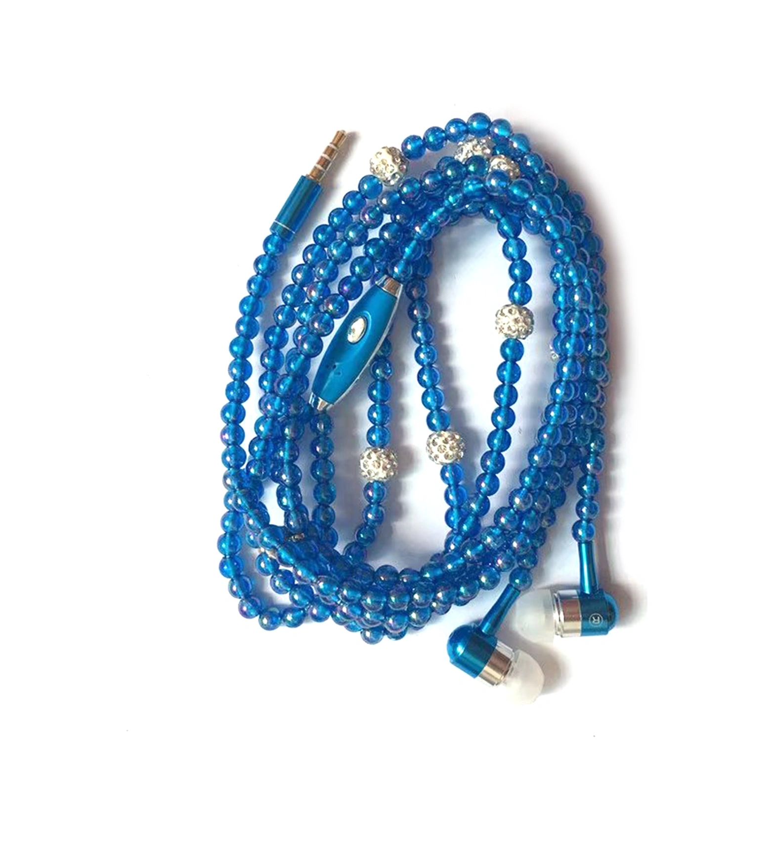 Moveevo Mikrofonlu 3.5mm Kablolu Müzik Kulaklığı, Yaratıcı İmitasyon İpek Gümüş İçerekli Kolye Stili Kulaklık Mavi Diğer