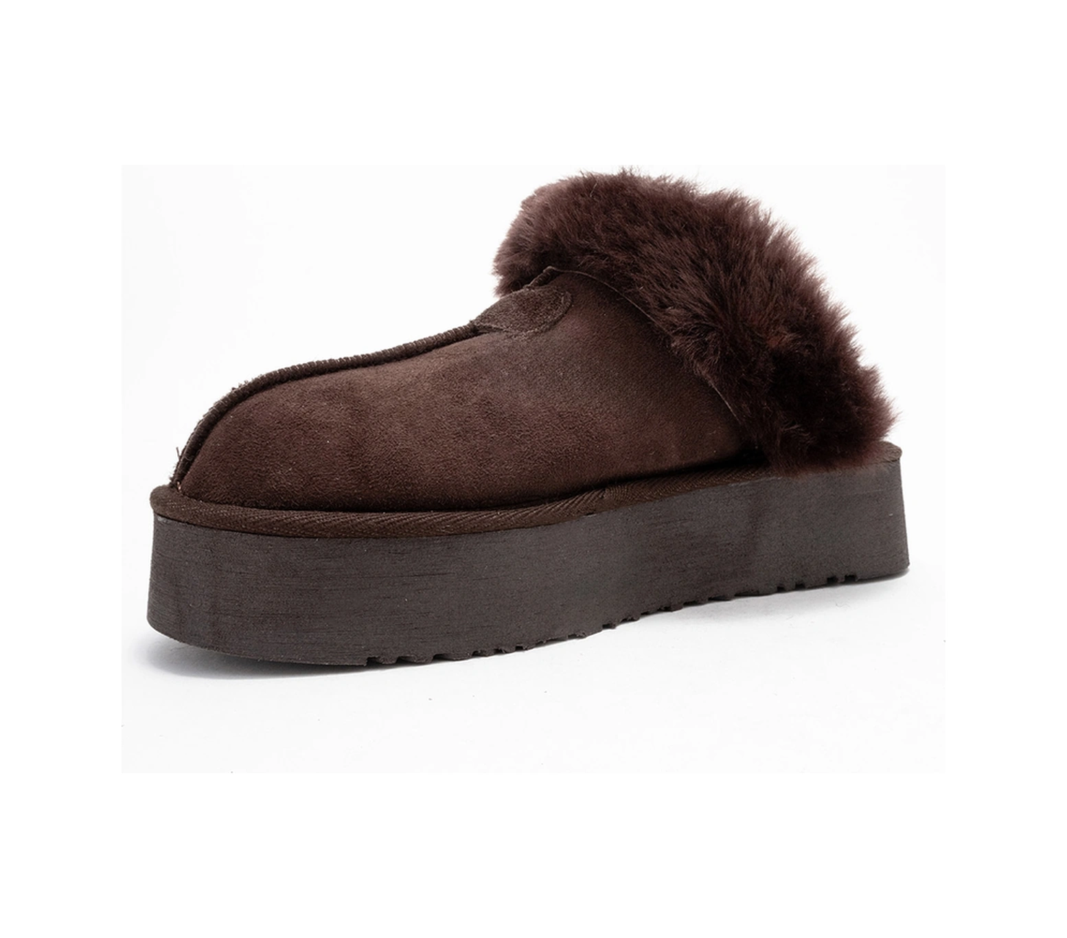 Olessa Kahverengi Hakiki Deri Süet Kadın Kürklü Terlik Kahverengi