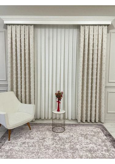 Brillant Carla Puffy Püsküllü Perde İstenilen Tüm Ölçülerde Ekru Ekru