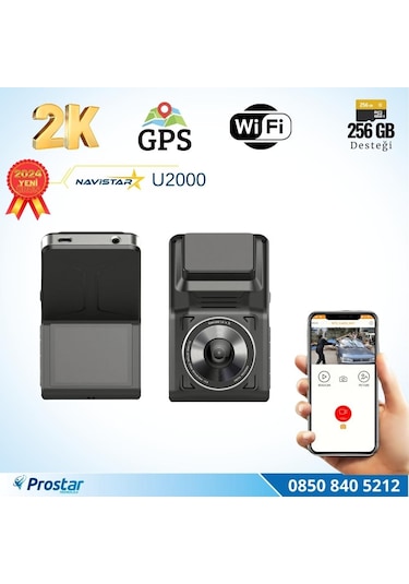 U2000 Wifi + Gps 1440p 170 Geniş Açı Gece Görüşlü Akıllı Araç İçi Kamera