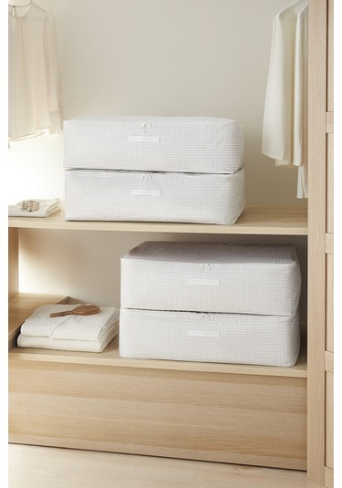 Home Wave 4'lü Mega Boy Gri Pötikare Baza Altı Hurç Set 74 x 46 x 22 cm