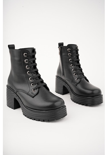 Muggo Grazi Garantili Kalın Taban Platform Topuklu Fermuarlı Bağcıklı Kadın Bot 001