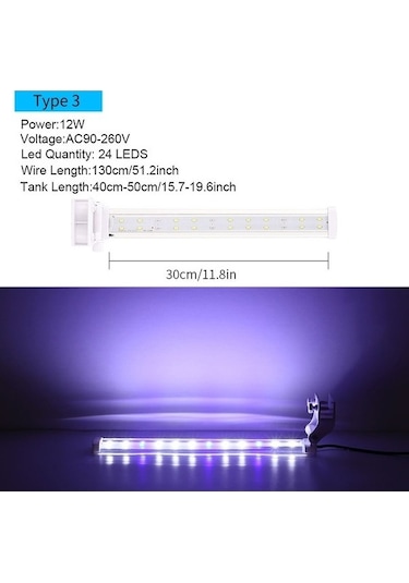 My Topped 22cm Akvaryum Klips Led Aydınlatma, Mavi Beyaz, Balık Ve Mercan Renkleri, Uygun Farklı Akvaryumlar İçin