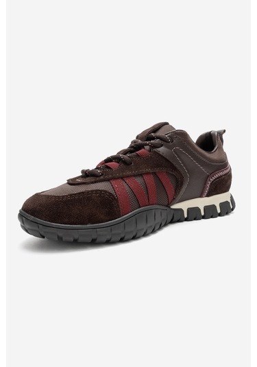 Fıera Kahverengi Bordo Hakiki Deri Fileli Kadın Günlük Sneaker Bordo - Kahverengi