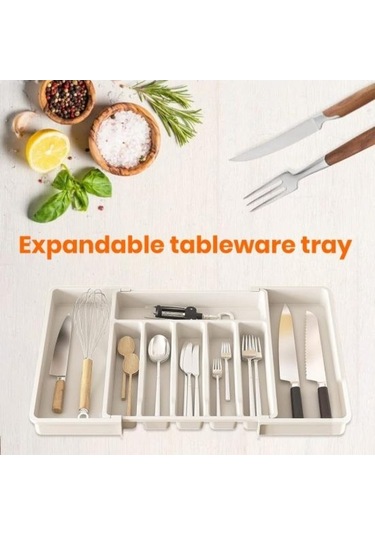 Pazly Genişletilebilir Gri Çatal Bıçak Takımı Kutusu Çekmece Düzenleyici Gri