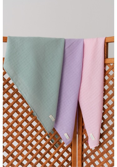 3'lü Organik Pamuk Müslin Örtü Seti Kız Bebek Pudra, Lavanta, Nil 3 Adet 75x85 CM Pudra - Lavanta Ve Nil