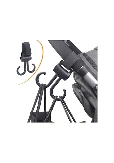 Buffer 2li Bebek Arabasına Uyumlu Cırtlı Eşya Taşıma Aparatı 360 Derece Dönebilen Plastik Kanca Diğer