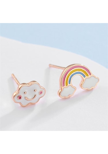 Bulut Ve Gökkuşağı Küpe Kız Çocuk Küpesi Çok Renkli