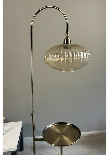 Elegant Bal Cam Eskitme Tepsili Düz Gövde Lambader Hareketli Başlık Metal Oturma Odası Zemin Lambası Natural