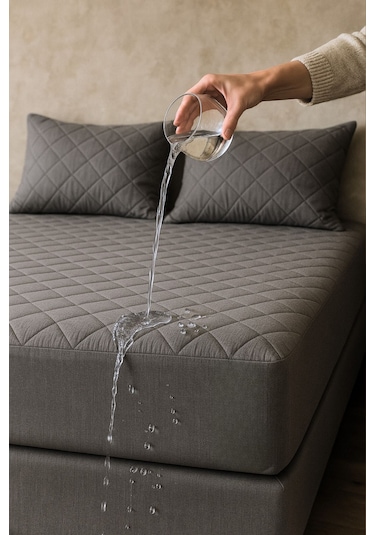 Yatak Ve Yastık Alezi Seti Pamuklu Kapitone Fitted Full Kenar Sıvı Geçirmez Yatak Koruyucu Gri Gri