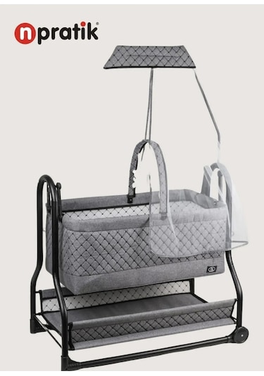 N'pratik Dönenceli Npratik Lüx Bebek Beşiği Nenni Silinebilir Portatif Sallanır Sepet Beşik Hamak Beşik Füme