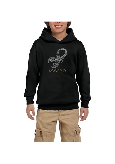 Akrep Burç Retro Siyah Çocuk Kapşonlu Sweatshirt Siyah