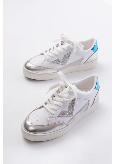Sv-01 Beyaz Garni Bağcıklı Kadın Spor Ayakkabı Beyaz