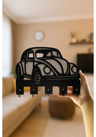 Vosvos Araba Figürlü Duvar Anahtarlık Askısı Siyah - Beyaz
