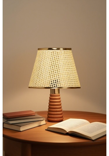 Ahşap Masa Abajuru Kumaş Başlık Dekoratif Masa Lambası Gece Lambası Çok Renkli