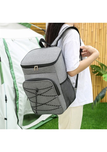 Teltree Gri Oxford Kumaş Çift Omuzlu Isı Saklama Çanta - Büyük Kapasiteli Piknik & Soğuk Saklama Outdoor Çanta Gri