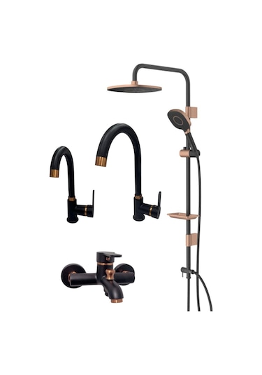 Armour Armatür Banyo Mutfak Batarya Seti Siyah Rose Siyah