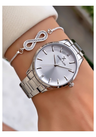 Daniel Klein Dk.6.10925.1 Modern Silver Çelik Kordon Kristal Detaylı Gümüş Elegance Kadın Kol Saati Gümüş