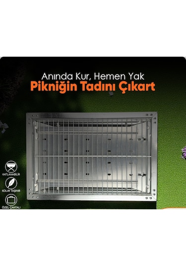 Miraç 45x30cm Katlanır Mangal Çantalı Lazer Kesim Orta Boy Gri