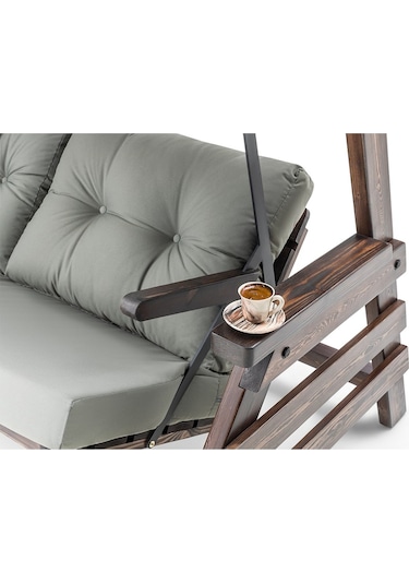 Belek Swing Ahşap Dış Mekan Bahçe Balkon & Teras Salıncağı Gri
