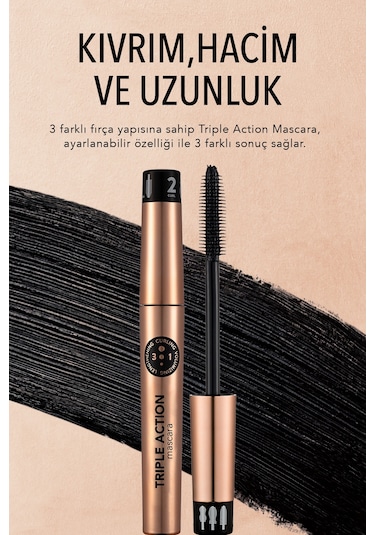Flormar Triple Action Ayarlanabilen Fırçalı Maskara 001 (Siyah)