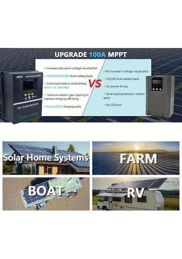Elmpaly 60a 100a Yüksek Güçlü Güneş Enerjisi Şarj Kontrol Cihazı Çift Usb Port 12v 48v Pil Lcd Ekran