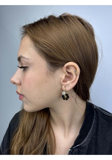 Zirkon Taşlı, Çiçek Figürlü, Paslanmaz Çelik Küpe 77, Altın Renk Altın