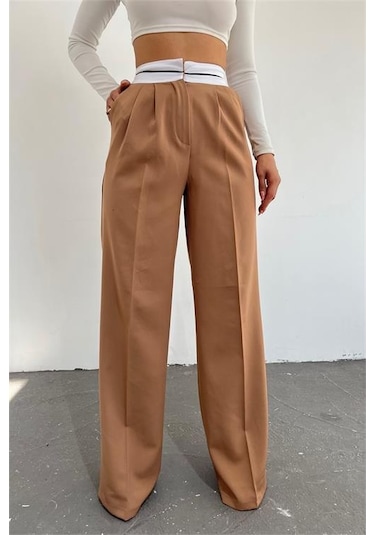 Neşeli Butik Kadın Camel Palazzo Cepli Pantolon Qns037 Camel