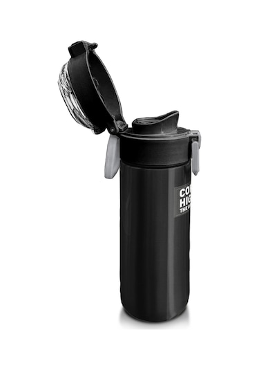 Coral High Kids Renkli Çizgili Desenli Pipetli Ve Direkt İçim Çelik Termos 500 Ml 31896 Gri - Mavi