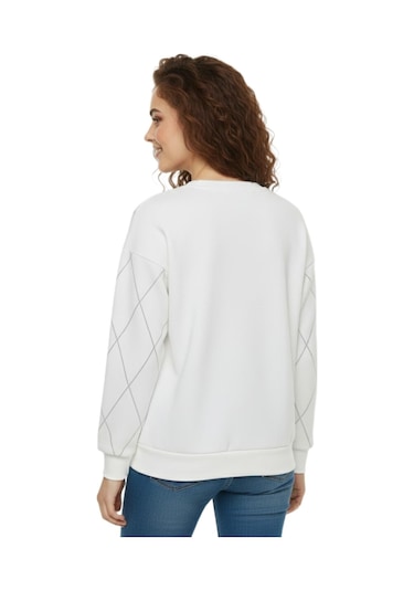 Baglan Kadın Sıfıryaka Sweatshirt Taşlı Bgl-st05060 Krem