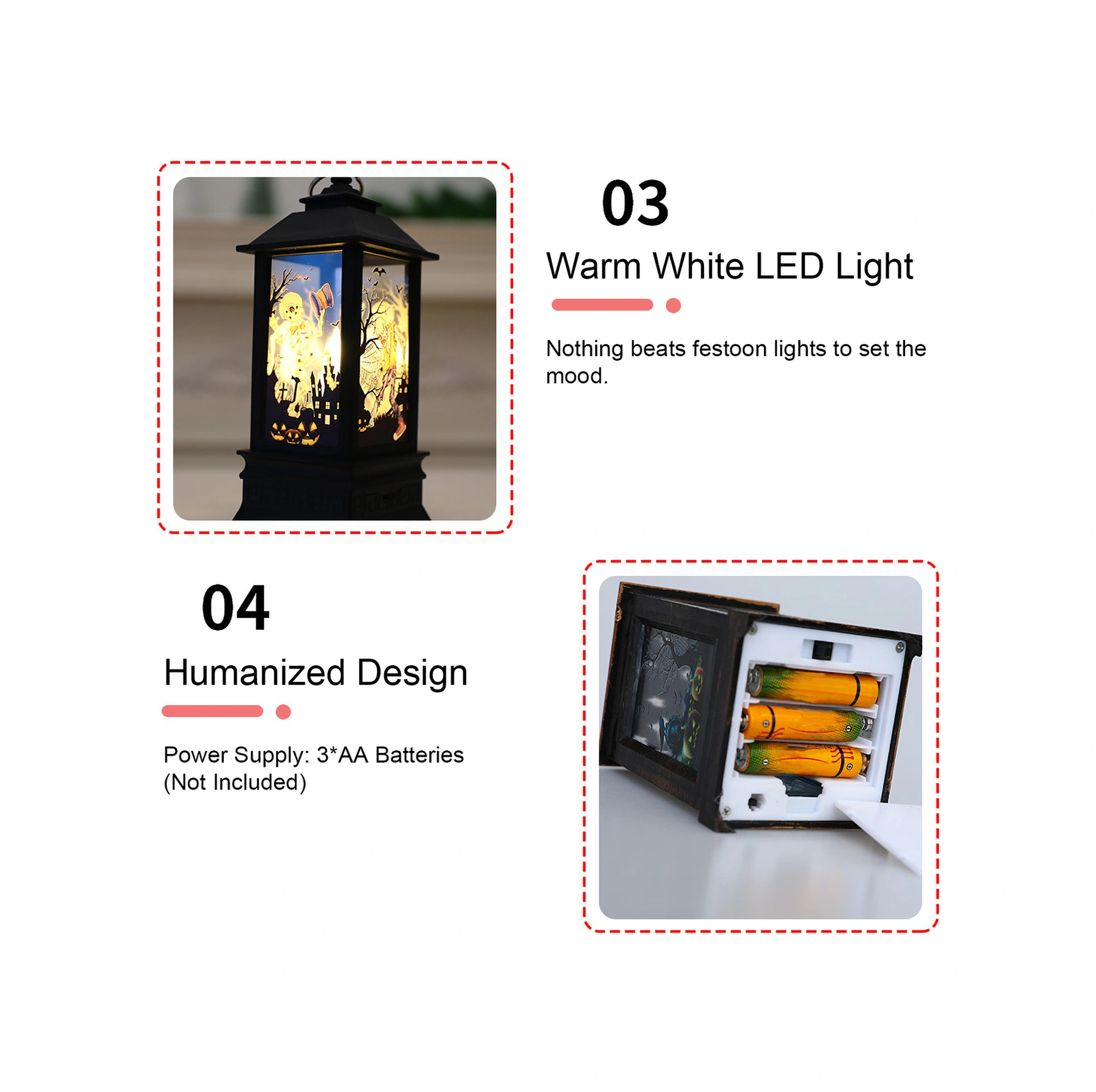 Youmex Halloween Korkunç Desenli Led Feneri, Batarya İle Çalışır, Ev Bahçe Dekorasyonu, Spooky Atmosfer Oluşturur Diğer