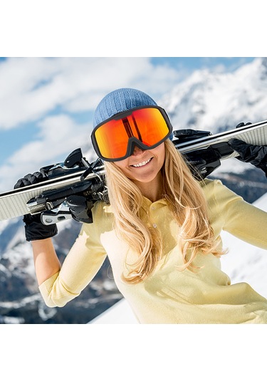 Xindoker Kış Sporları Gözlüğü - Çift Katmanlı Buhar Engelleme, Uv Koruma, Tpu Çerçeve, Erkek/kadın Kayak Gözlüğü Siyah Çerçeve Kırmızı Lens Kırmızı