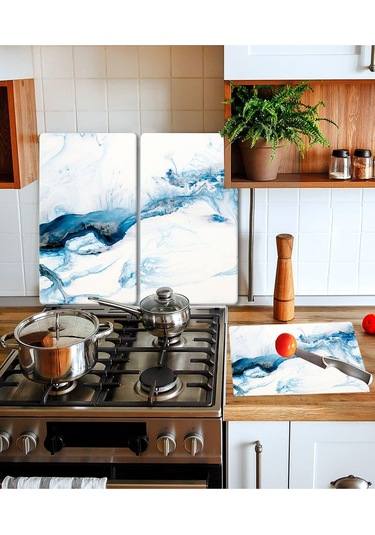 Takım Halinde Mavi Deniz 20X30 CM Kesme Tablası ve 60X52Cm Cam Oc