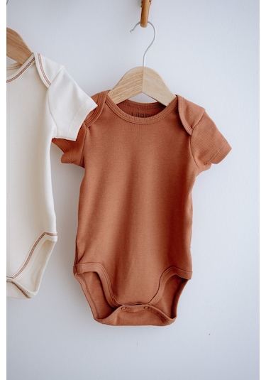 Lilabio 3'lü Pamuklu Kaşkorse Kısa Kollu Body Set Taş/ekru/kiremit Çok Renkli