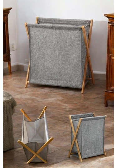 Bambu Katlanabilir Kumaş Çamaşır Sepeti & Oyuncak Sepeti Kahverengi