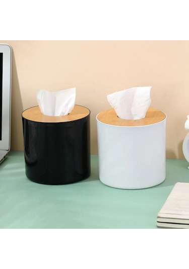 Beyaz-tuvalet Kağıt Kutusu Ahşap Kapak Yuvarlak Doku Kutusu Düz Renk Peçete Tutucu Kılıf Basit Şık Ev Araba Kağıt Mendil Dispenseri
