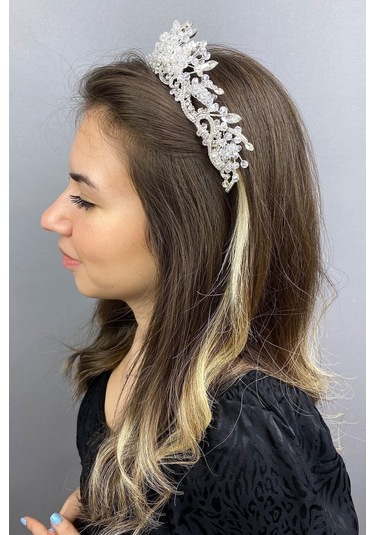 FdayAksesuar Kadın Gelin Saç Aksesuarı Şeffaf Kristalli Jabbah Gelin Tacı FRDY31577