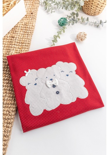 Ayıcık İşlemeli Puantiyeli Çift Katlı Kız/erkek Bebek Battaniye Kırmızı