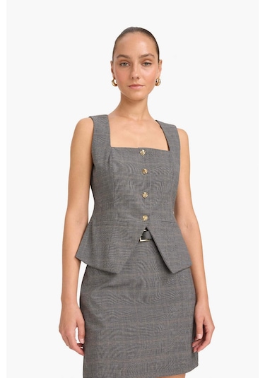 Defacto Regular Fit Kare Yaka Yelek F9461ax25augr91 Gri