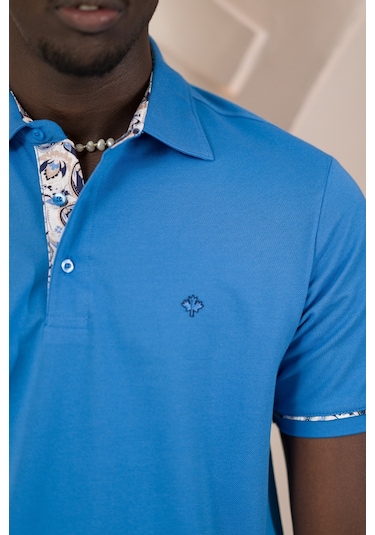 Paul Martin Regular Fit Yaka Garnili Pamuklu Polo Yaka T-shirt Sax