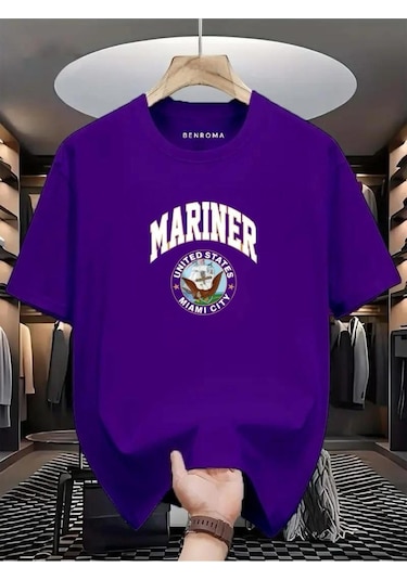 Marıner Unıted States Mıamı Cıty Baskılı Oversize Tişört Mor