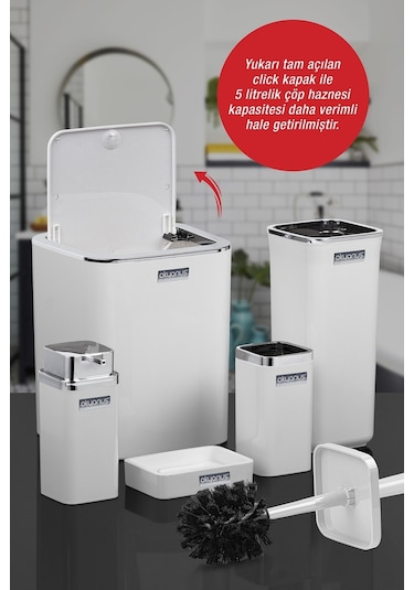 Okyanus Home Beyaz Kare Kromlu 5'Li Banyo Seti OKY-615-1