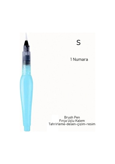 Fırça Uçlu, Brush Pen, Sulu Boya, Su Ve Mürekkep Hazneli, Boyama Kalem Mavi-s Beden