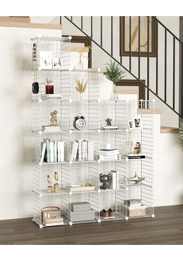 20 Bölmeli Beyaz Renk Portatif Kitaplık Dolap Raf Düzenleyici