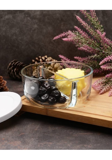 İki Bölmeli Kapaklı Cam Kahvaltılık Saklama Kabı - 2 Adet Şeffaf